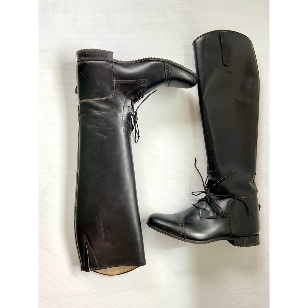 VTG Elan Black Leather English Riding Boots Equestrian Lace Up Womens 9